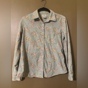 L.L. Bean Floral Corduroy Button-Down Shirt Cotton Casual Fit Women’s S